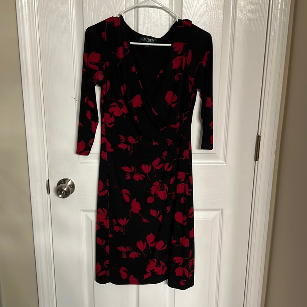 Black and red floral Ralph Lauren midi dress